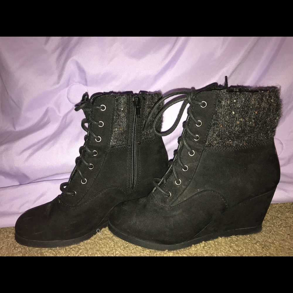 Black Suede Lace Up Booties