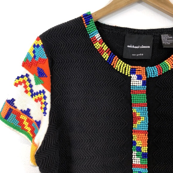 Michael Simon Sweaters - Michael Simon XL Aztec beaded cardi