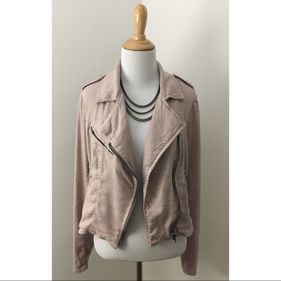Free People Jackets & Blazers - Free People Baby Pink Linen Moto Jacket