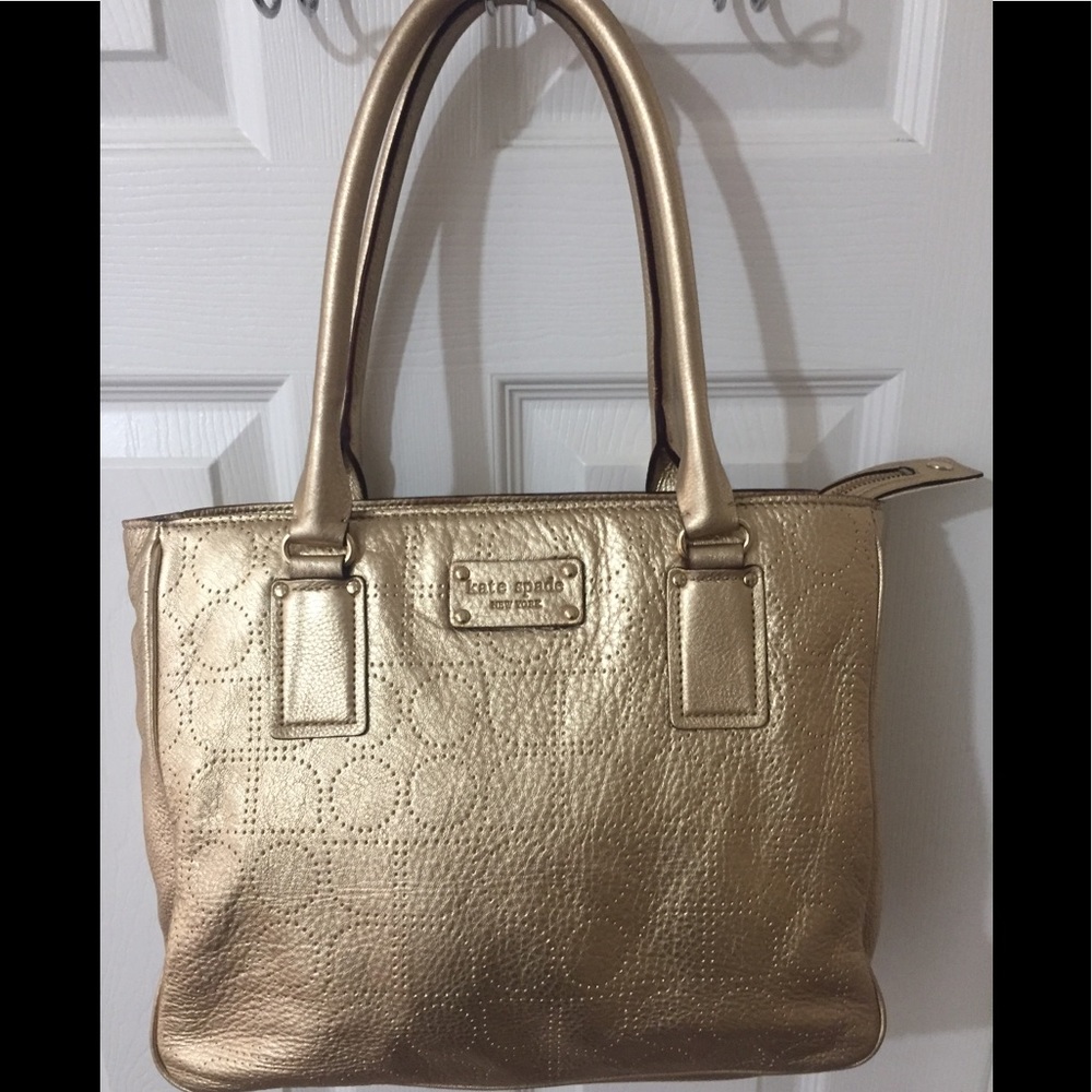 Beautiful Kate Spade Gold Leather Logo Tote