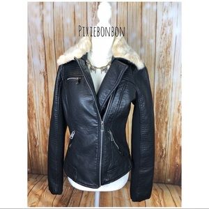 Awesome Vegan Faux Fur trim Leather Jacket
