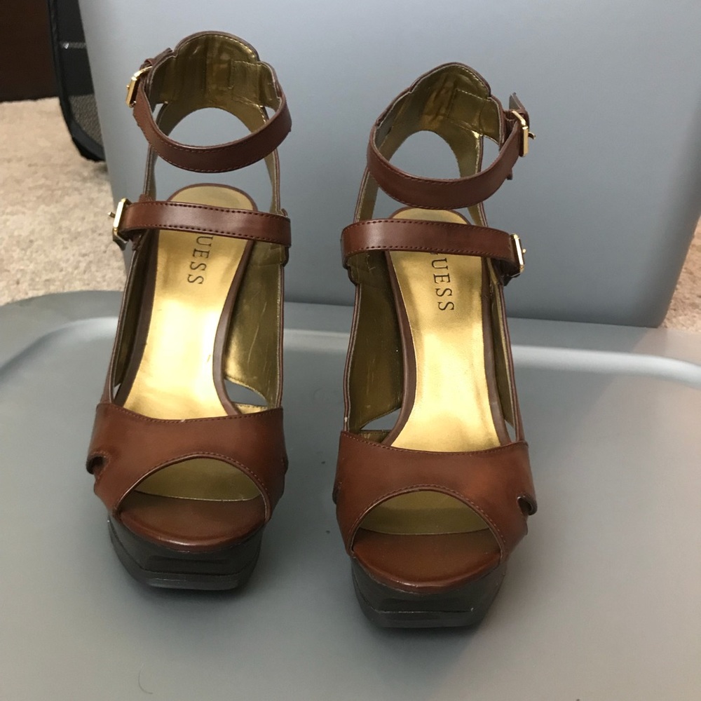 Guess brown strappy ankle heels