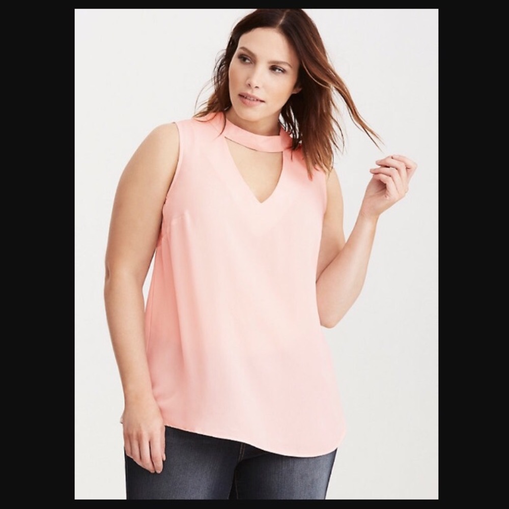 Torrid Pink Mock Neck Keyhole Semi-Sheer Tank