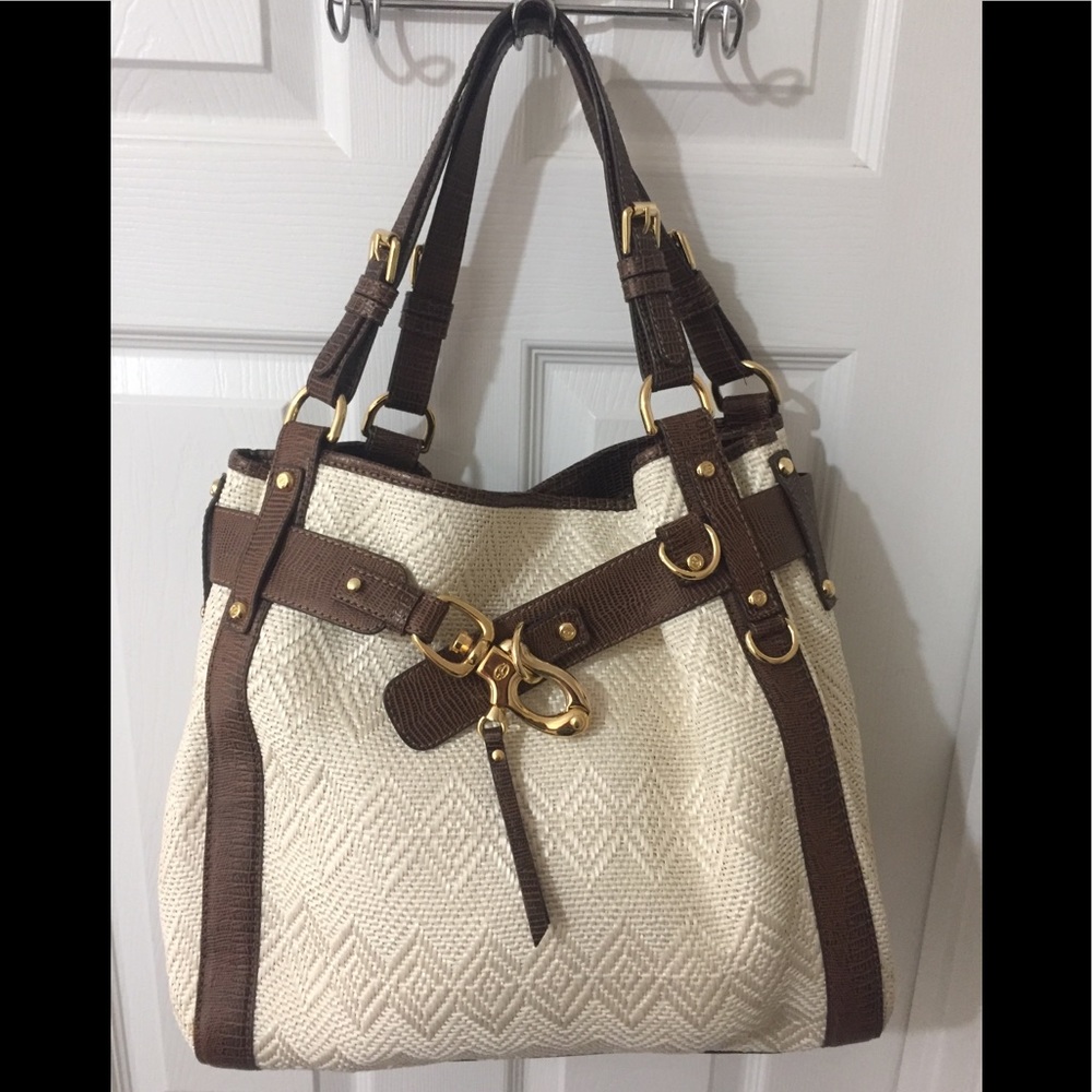 Like New Francesco Biasia Large Jute Shoulder Bag