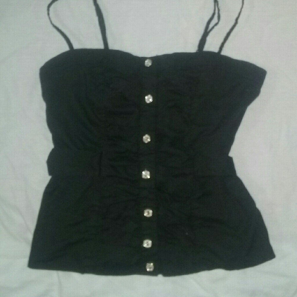 Black Button Up Crop Top