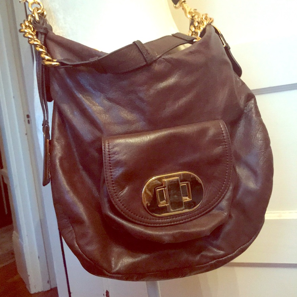 Badgley Mischka chocolate leather cross body bag