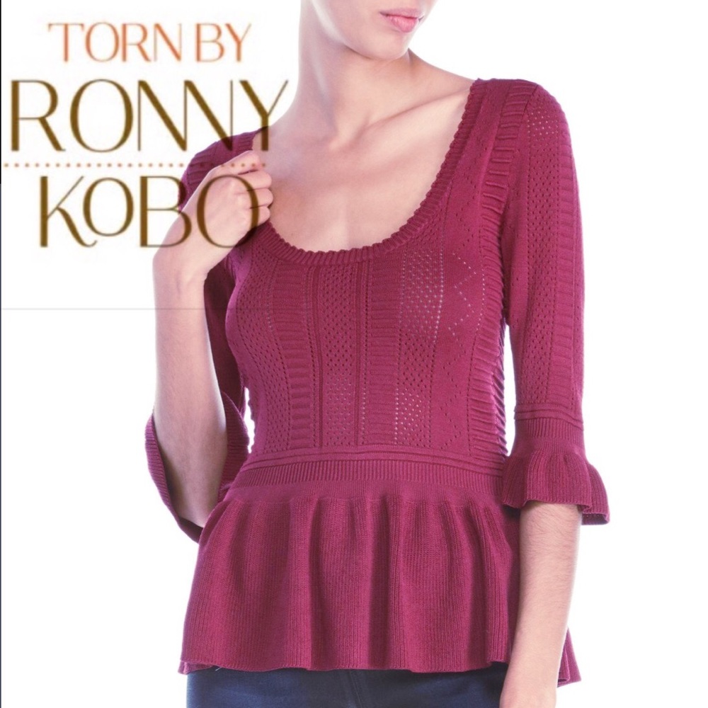 TORN BY RONNY KOBO Kimberly Peplum Knit Top Scoop