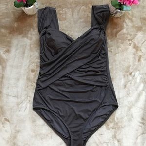 Badgley Mischka Mio Bathing Suit Sz 14 Gray NWOT