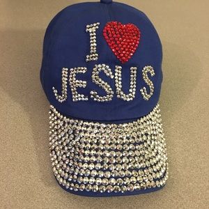 Sparkly Blue I Love Jesus Baseball Cap