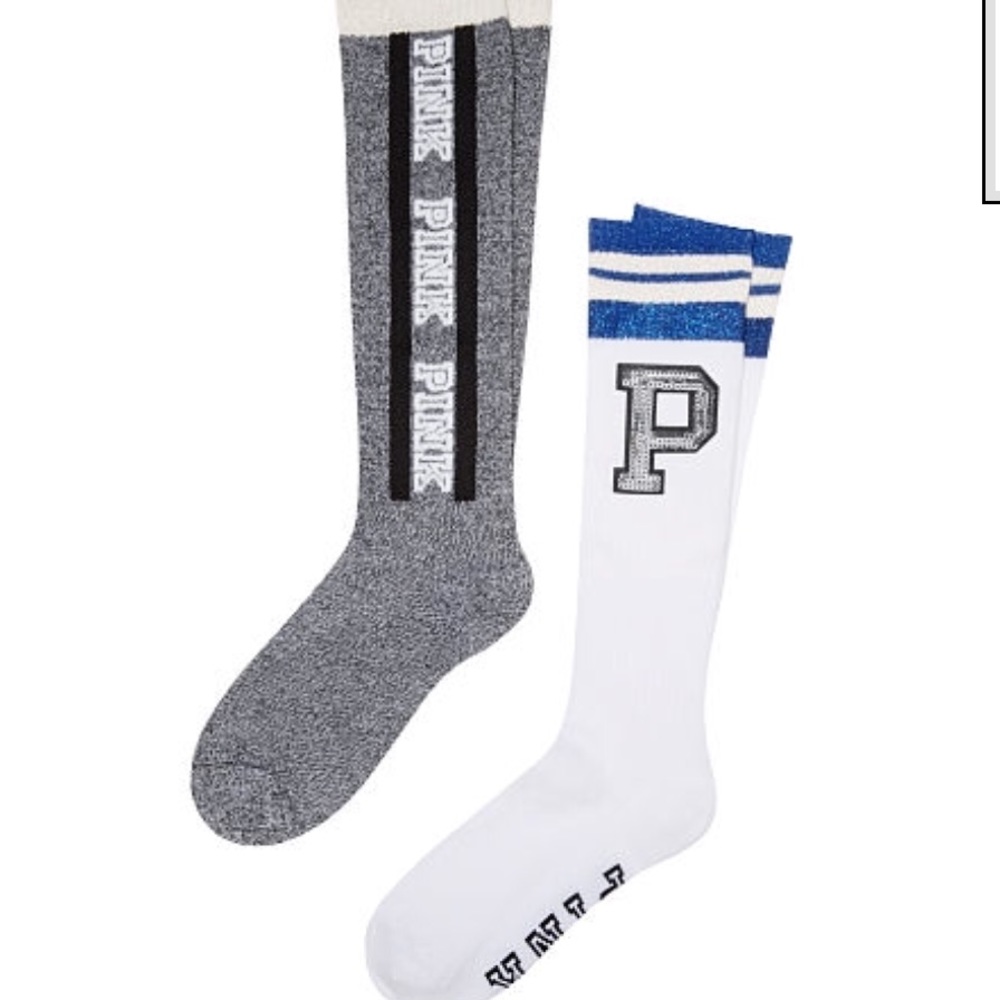 (2 pairs) Pink VS Knee high Jewel bling socks