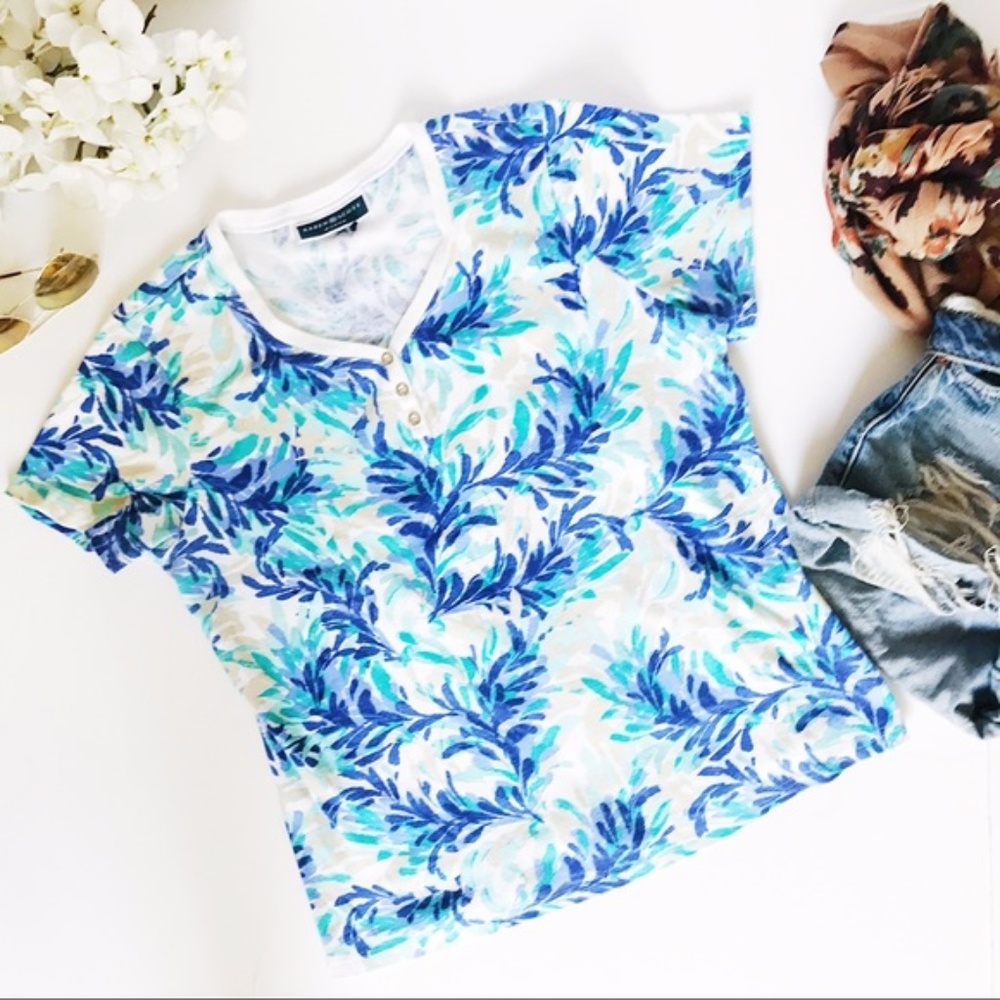 Karen Scott Blue Floral Henley Top