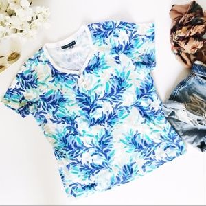 Karen Scott Blue Floral Henley Top