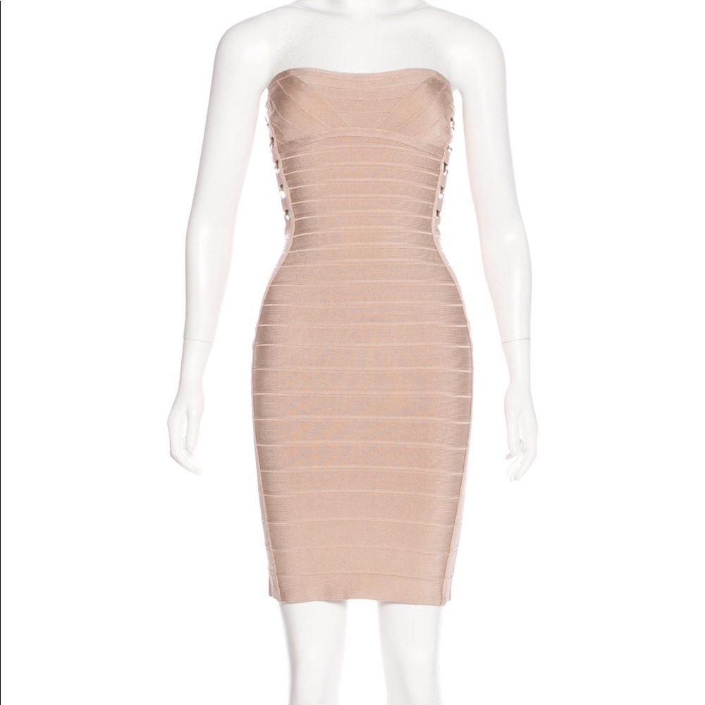 Herve Leger nude strapless bandage dress S
