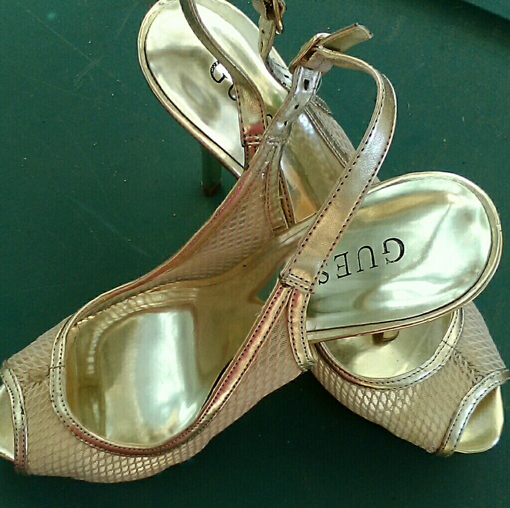 Guess Gold heels Size 61/2 open toe sling back