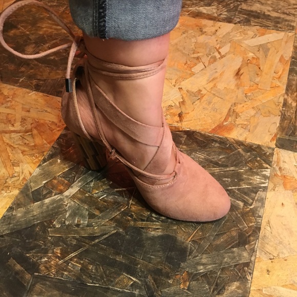 Pandora Retro Wrap Tie Cylindrical Heel in Blush - Picture 3 of 5