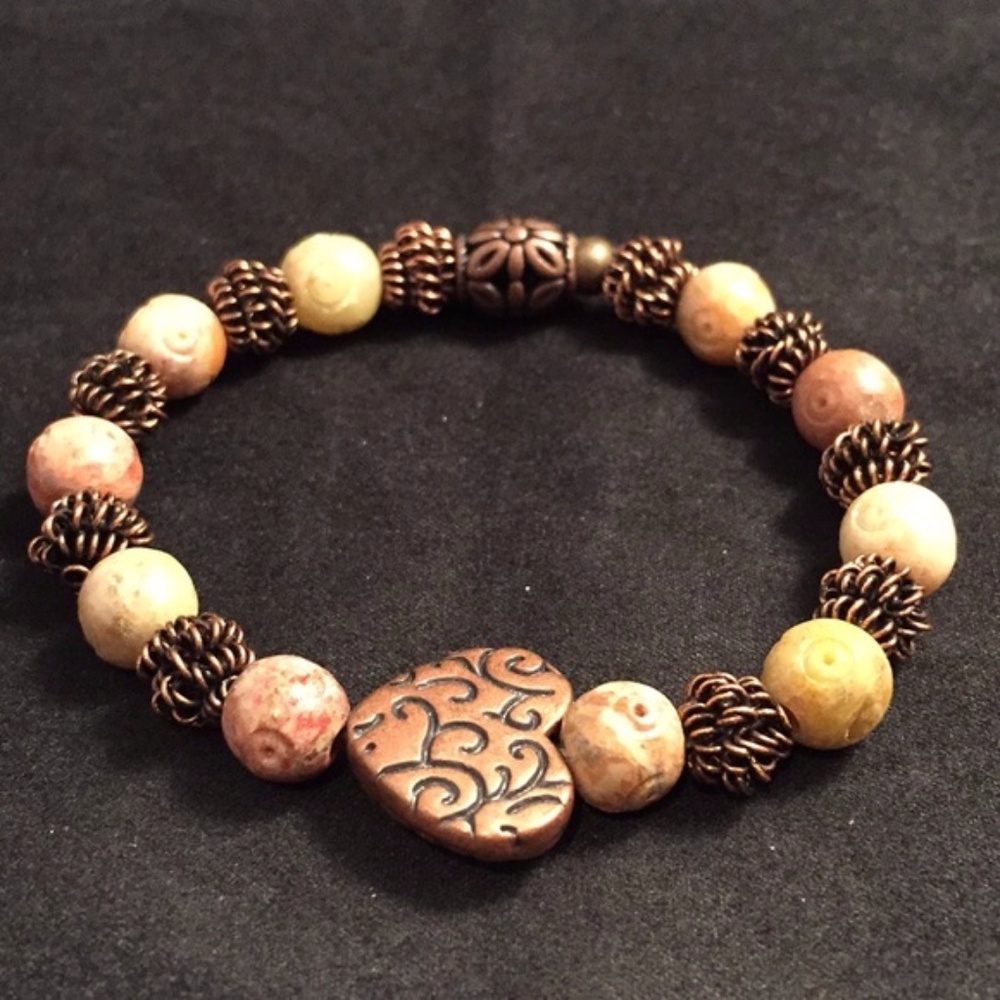 Neutral Color Stones with Copper Heart & accents 7
