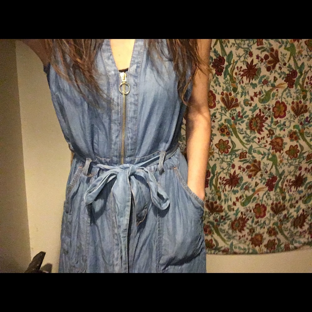 SOLD INC denim dress with zipper and ties