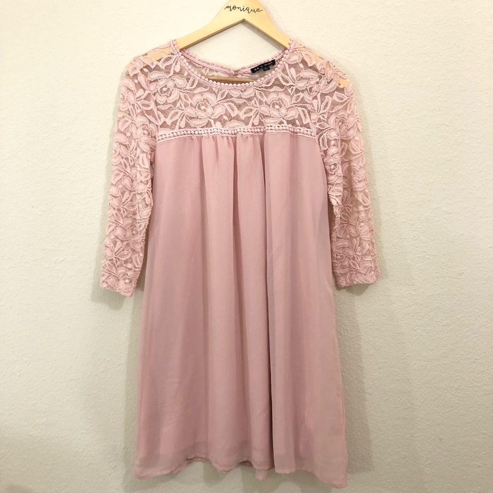AS U WISH Blush Pink Lace Dress