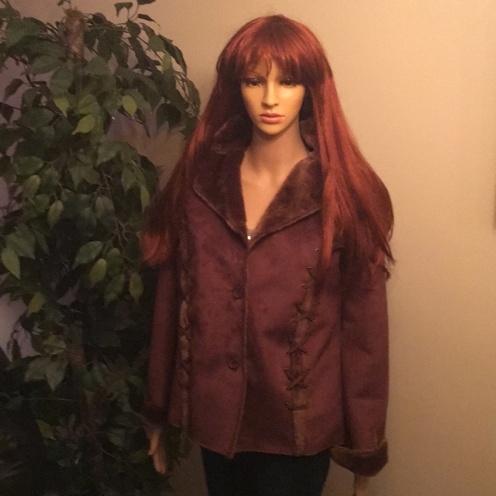 Faux brown suede coat