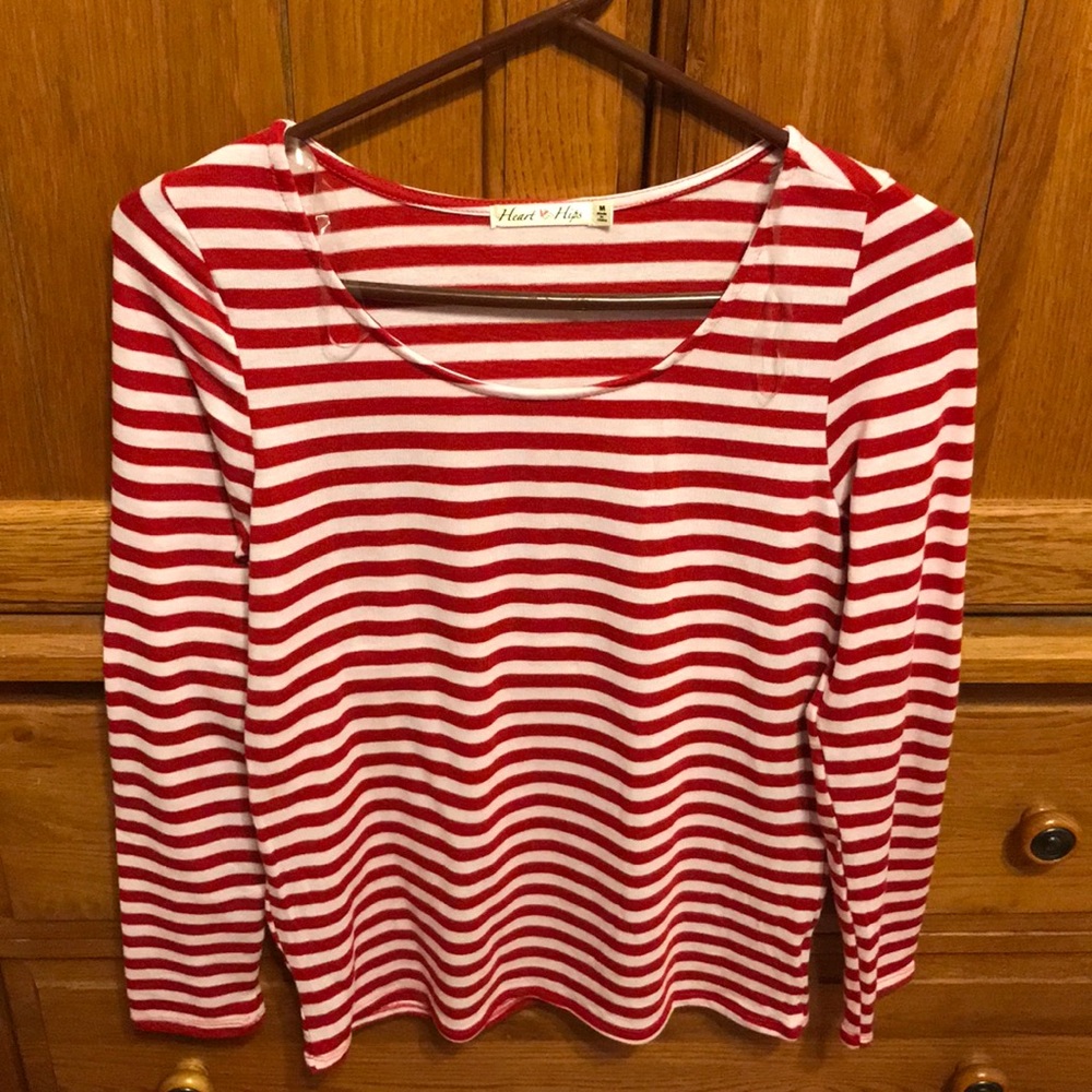 Striped shirt with brown elbow patches