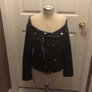 Hot Delicious Black off the shoulder biker jacket