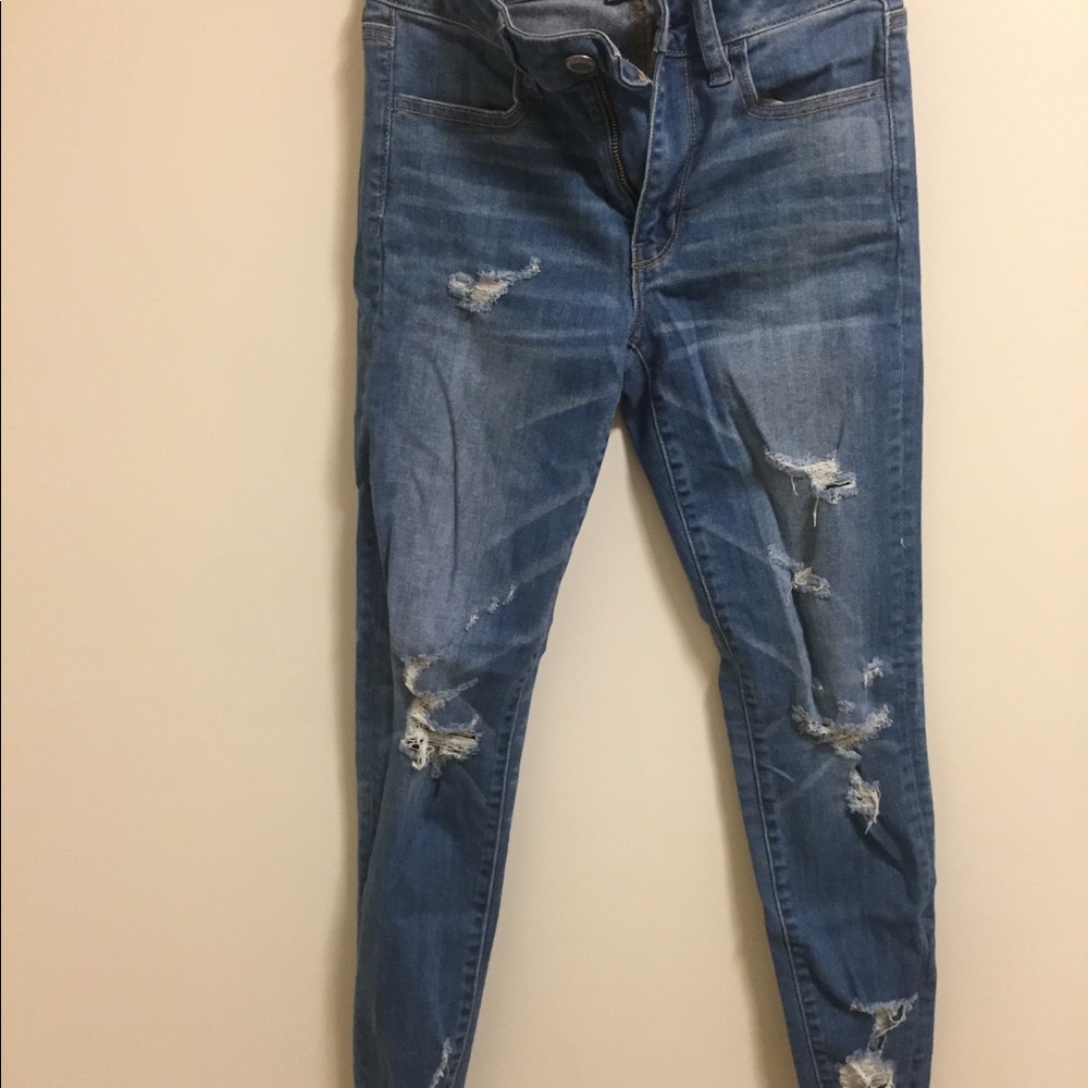 American eagle ripped jeans high rise size 2
