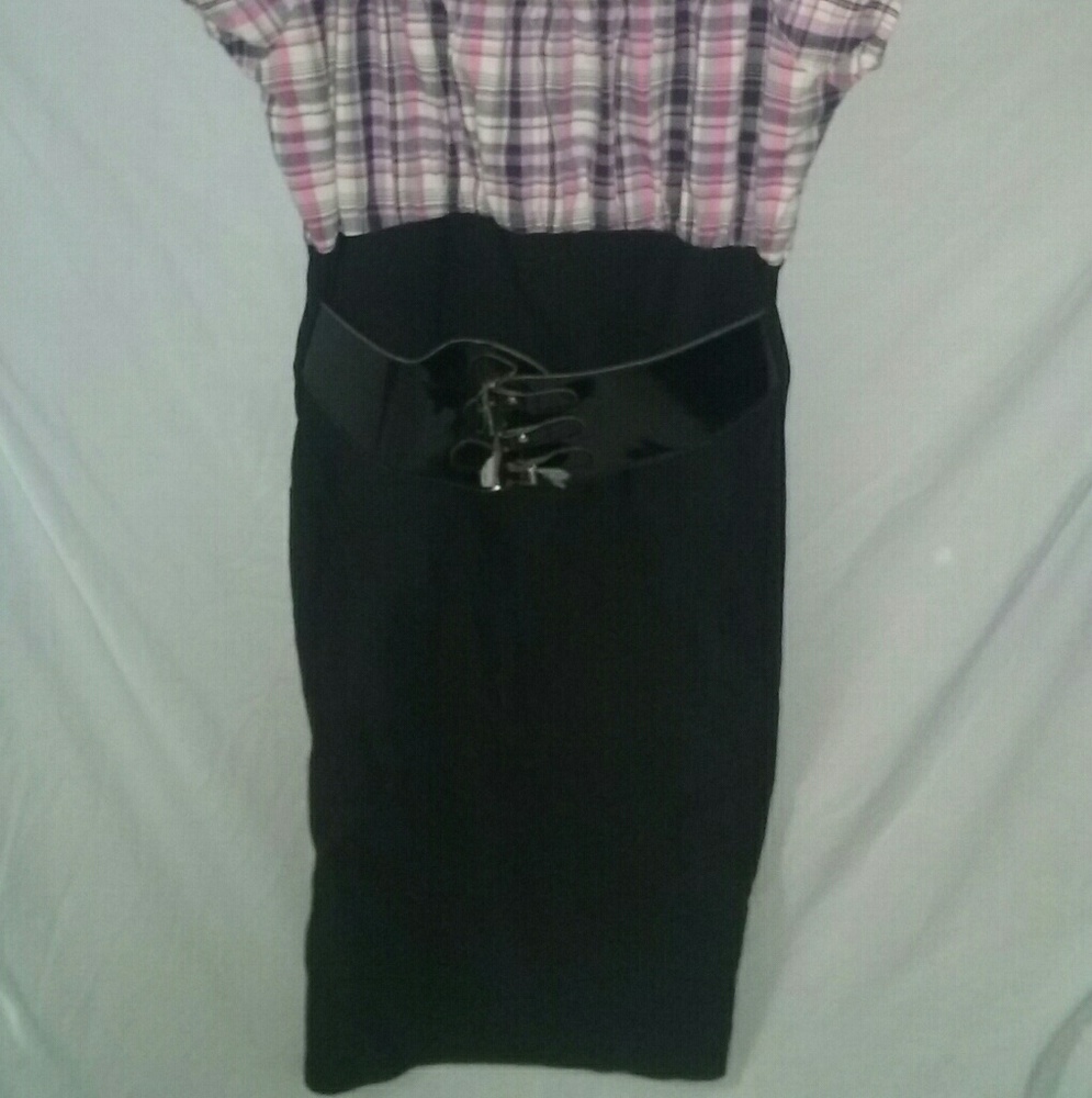 Plaid To Plain Body Con Dress