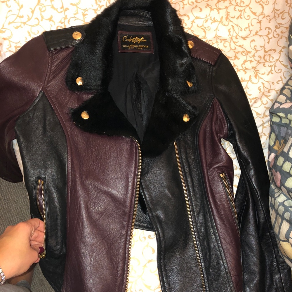Custom made leather coat real leather goat fur