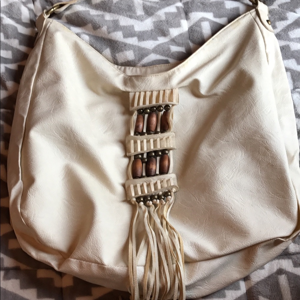 Cream leather fringe purse