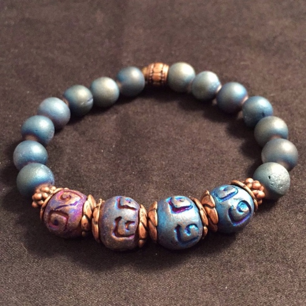 Blue Druzy Quartz Bracelet 7”