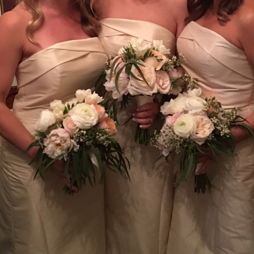 Champagne strapless long dress sz 6!