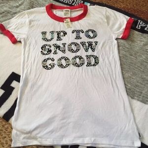 NWT-VS Pink “Up To Snow Good” Ringer Tee