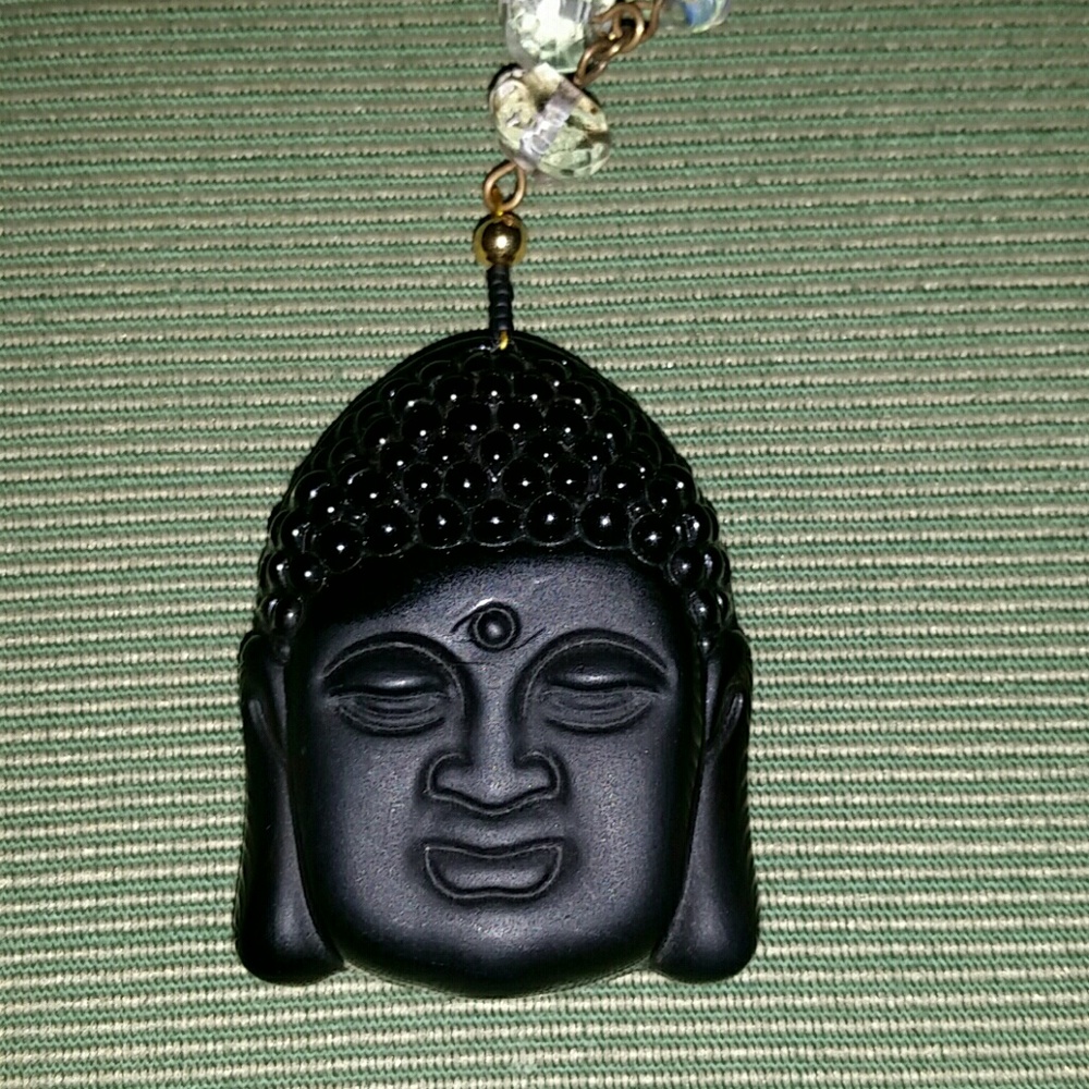 Black.obsedian Buddha head crystal quartz necklace
