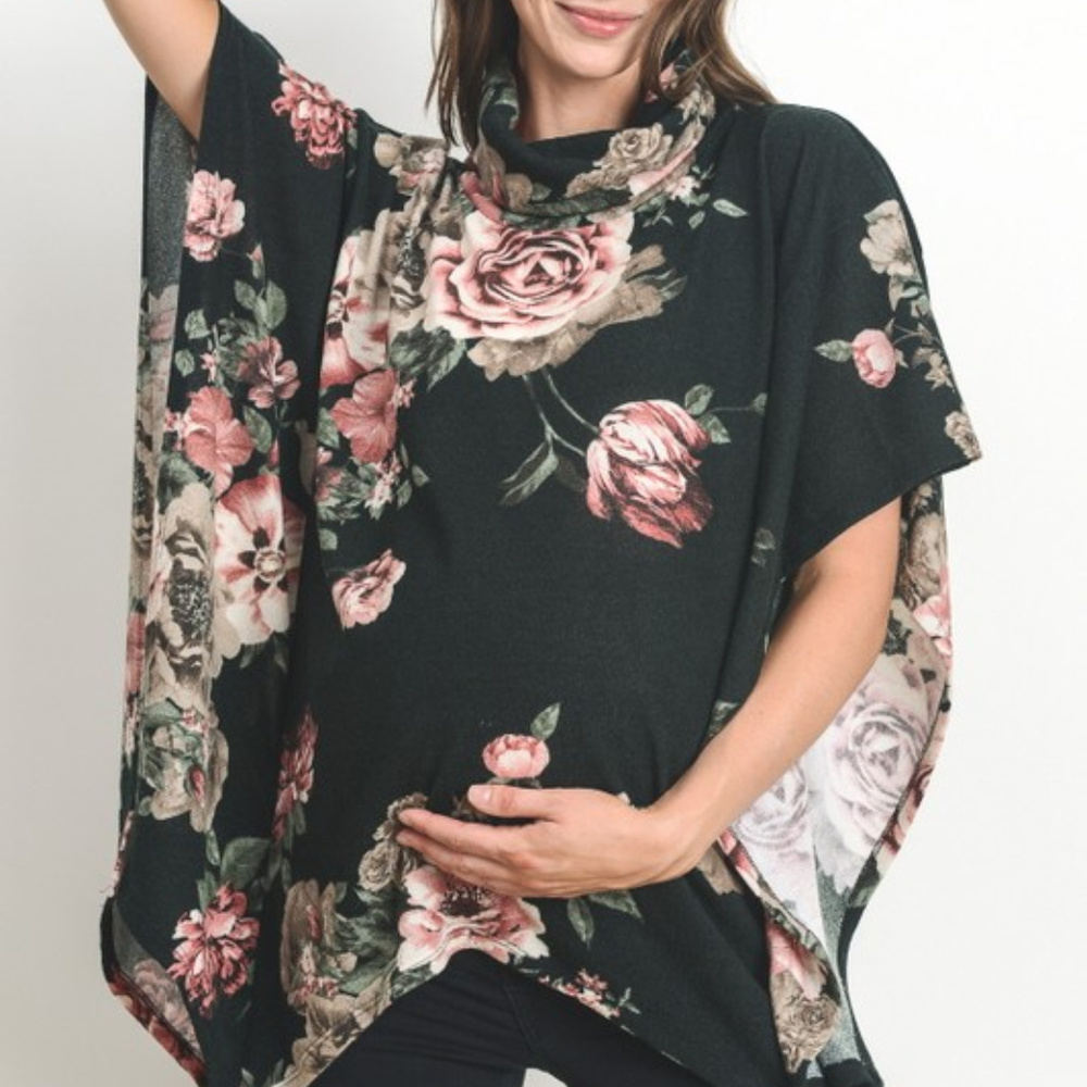 *ONE LEFT* Floral Turtleneck Knit Maternity Cape - Picture 3 of 5