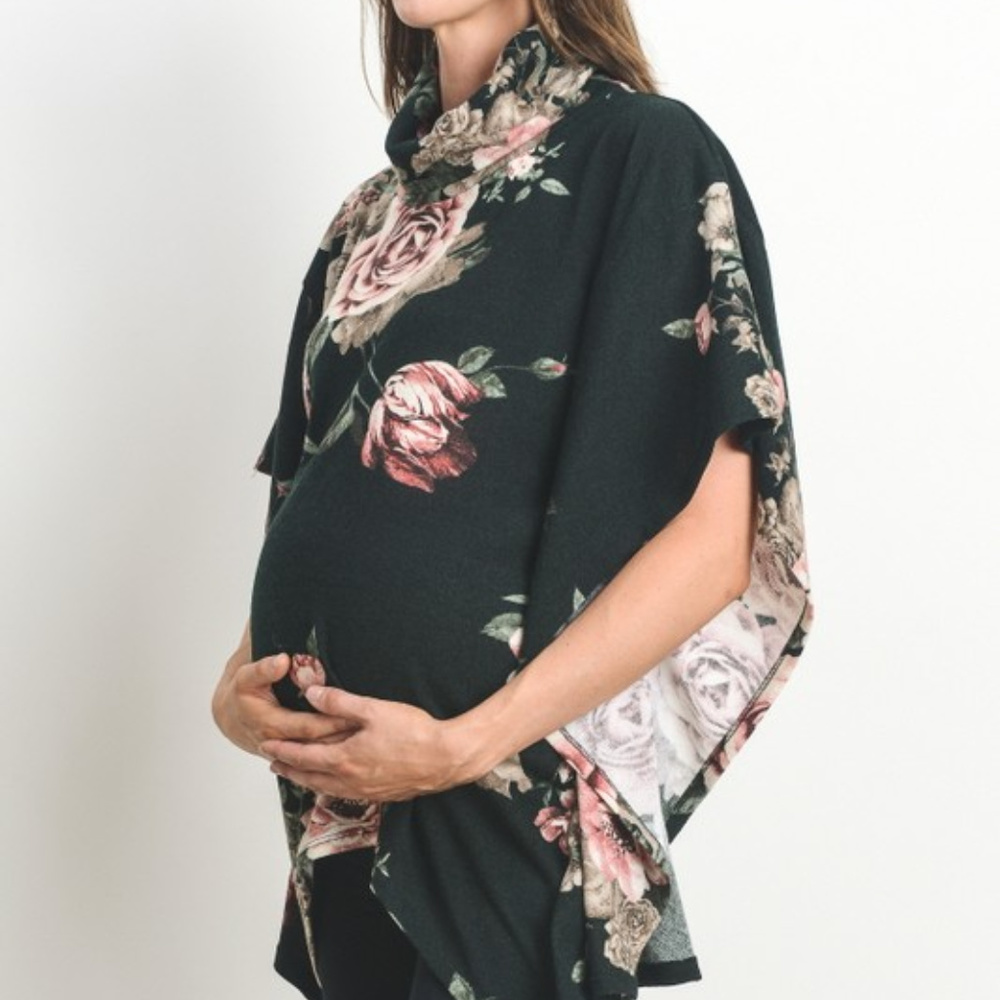 *ONE LEFT* Floral Turtleneck Knit Maternity Cape - Picture 2 of 5