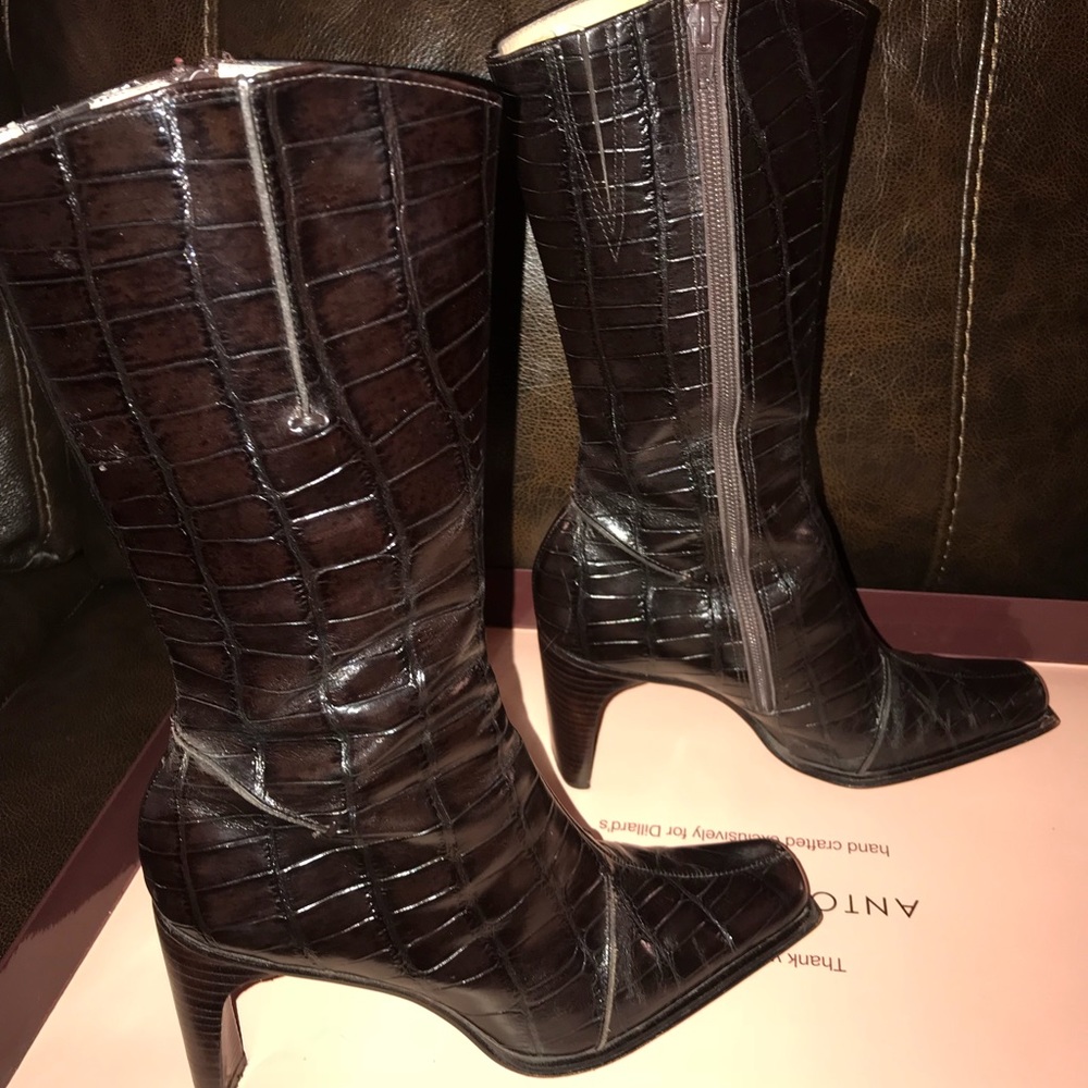 Antonio Melani Brown Croc Boots - 7 - Vintage