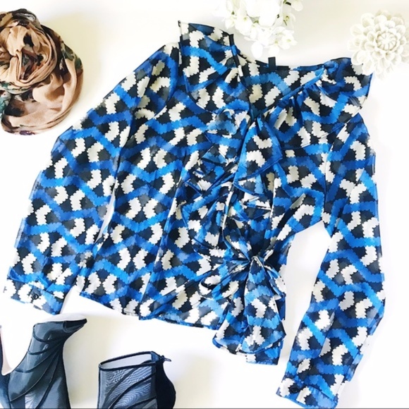 Lapis Long Sleeve Sheer Wrap Shirt - Picture 2 of 3