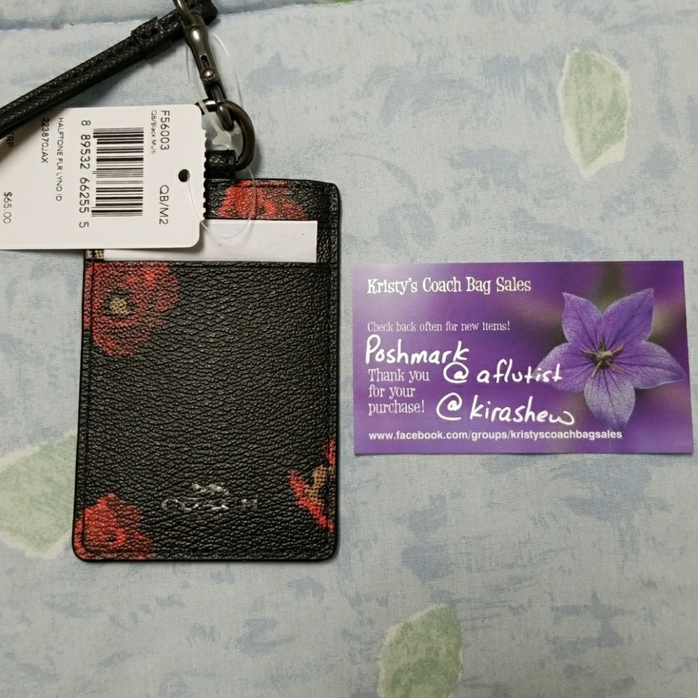 NWT Coach halftone floral lanyard in black & red