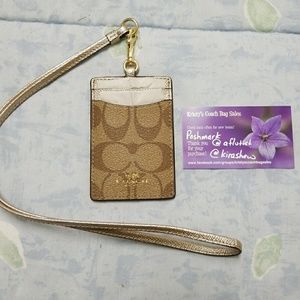 NWT Coach id badge lanyard khaki platinum