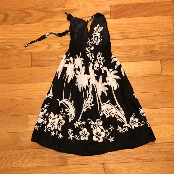 Tropical Black and White Halter Dress NWT - Picture 2 of 3