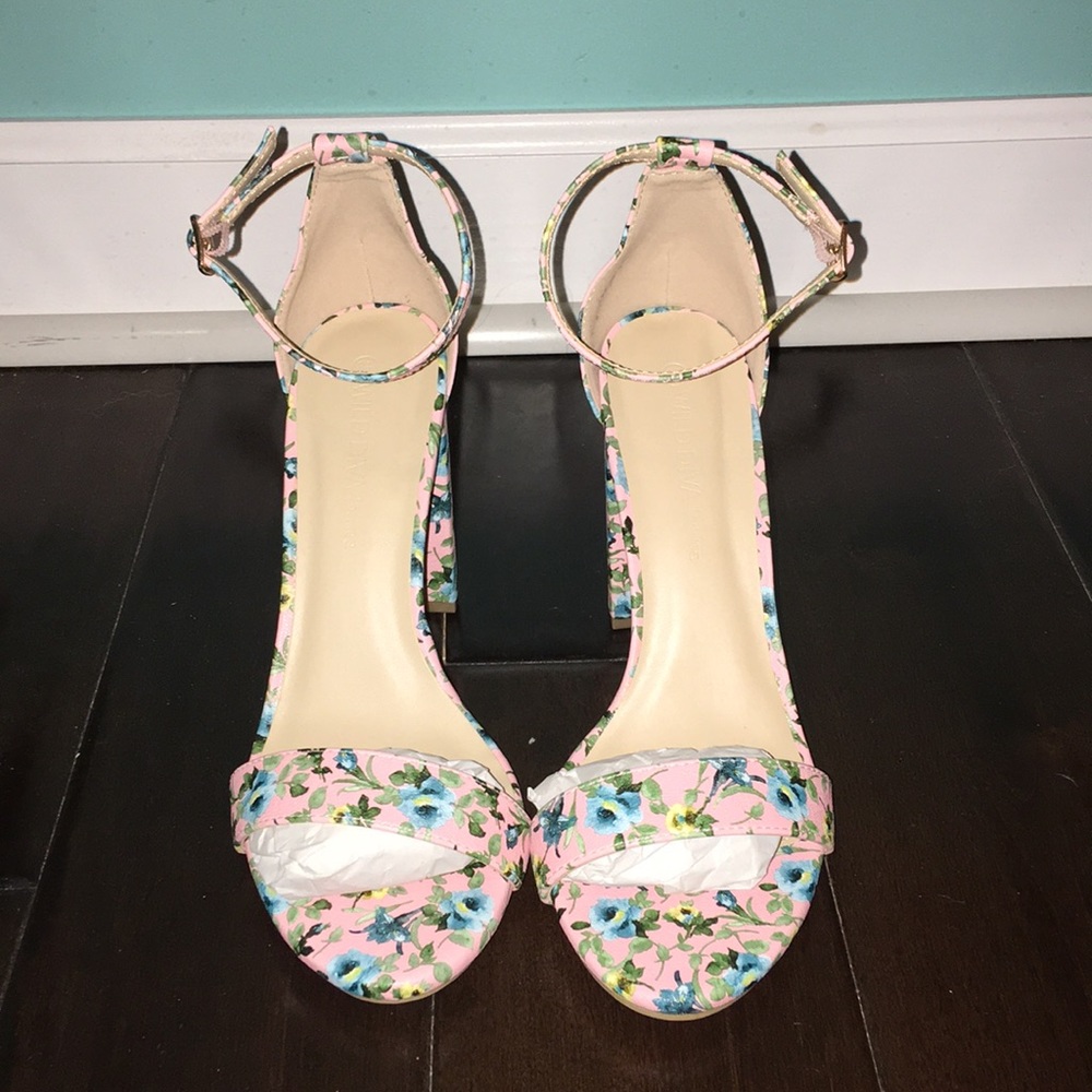 Strappy Block Heel Sandals Floral Print