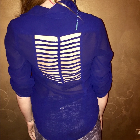 NWOT Seductive Navy Blue Sheer Blouse - Picture 4 of 4