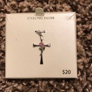 Sterling Silver Pendant Cross with Rose 🌹