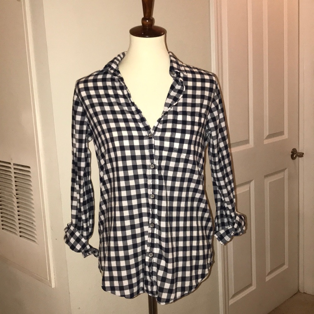 Jcrew navy and white gingham button down