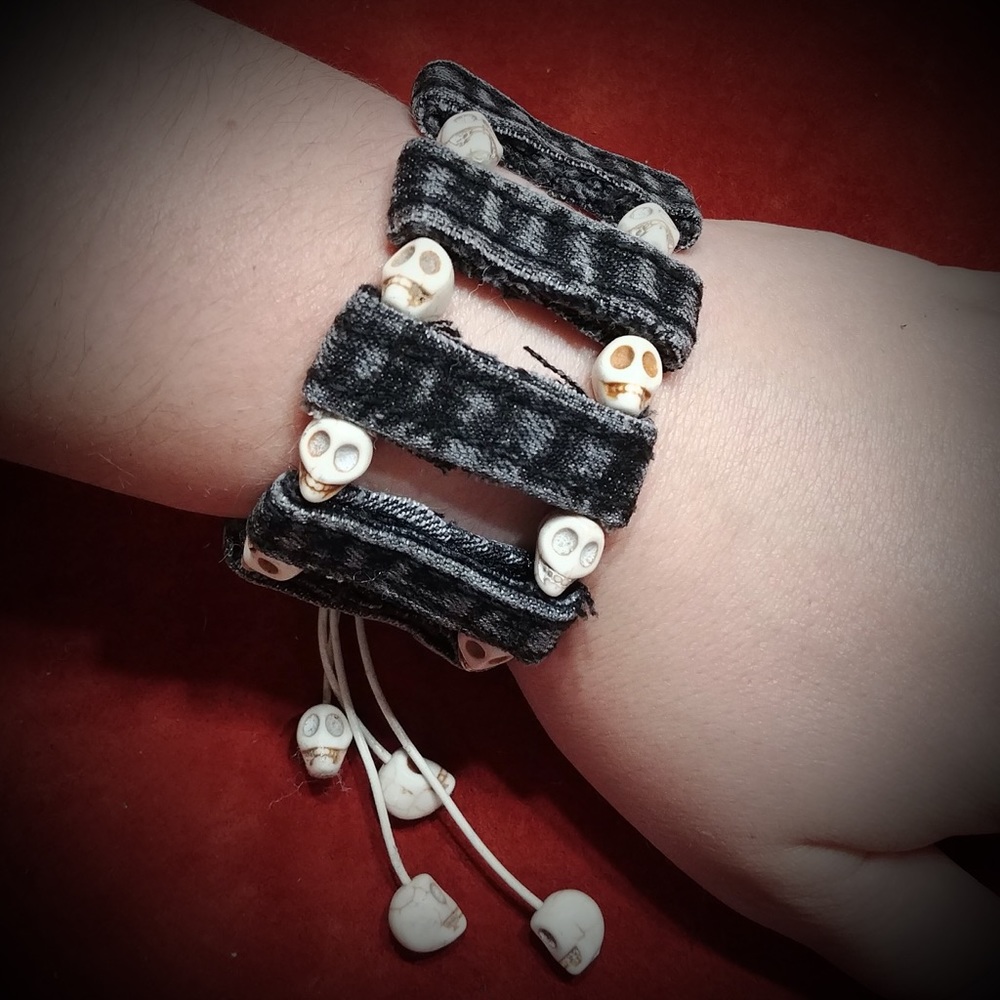 Recycled Black Denim & Skulls