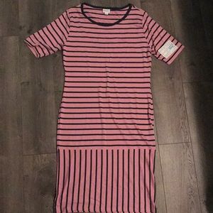 XL Lularoe Julia NWT Pink and Teal Stripes