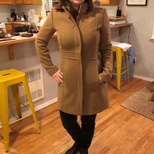 Theory wool stand funnel collar camel pea coat