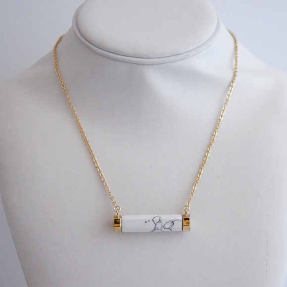 Onlo Jewelry - White Marble Bar Necklace