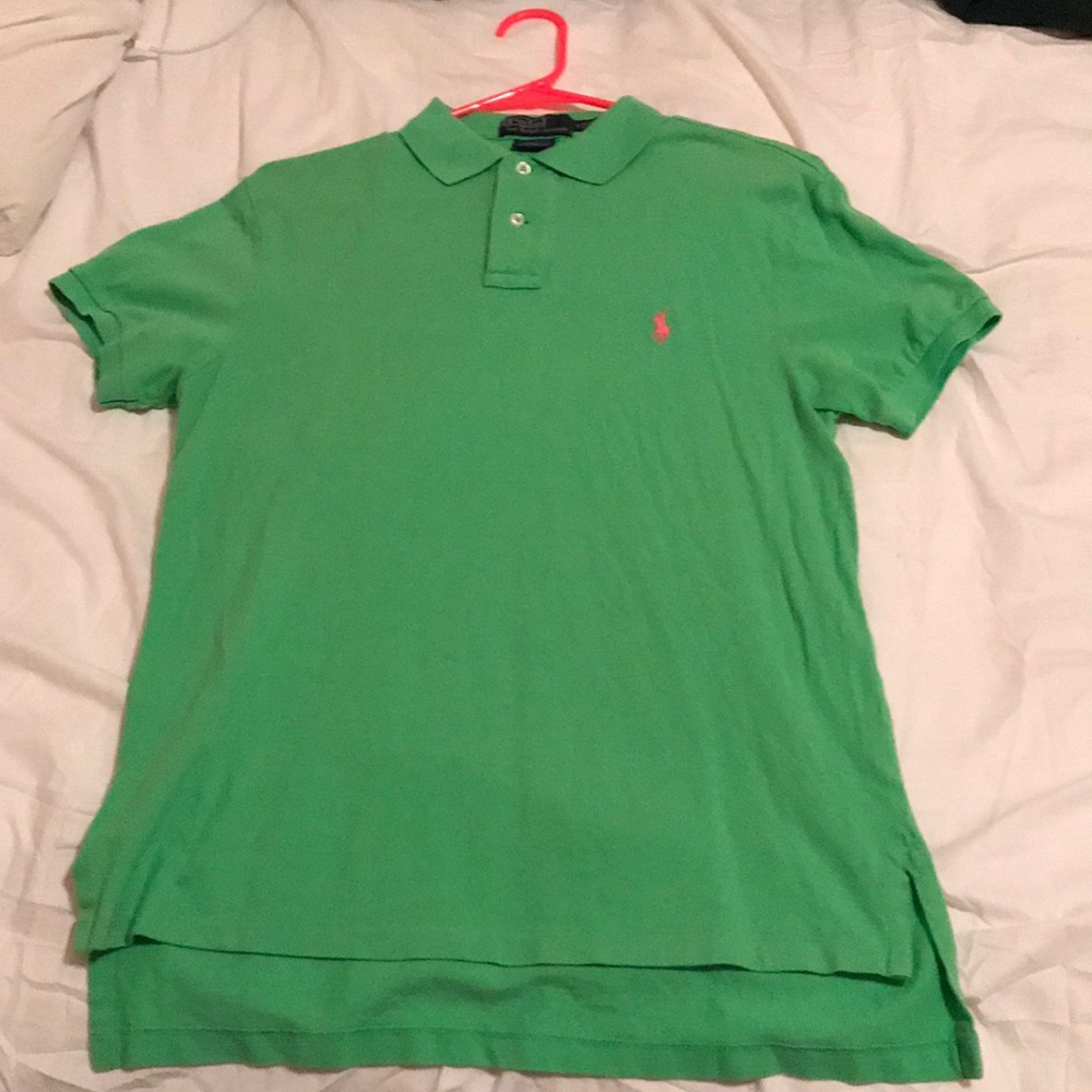 Lime green collar polo.
