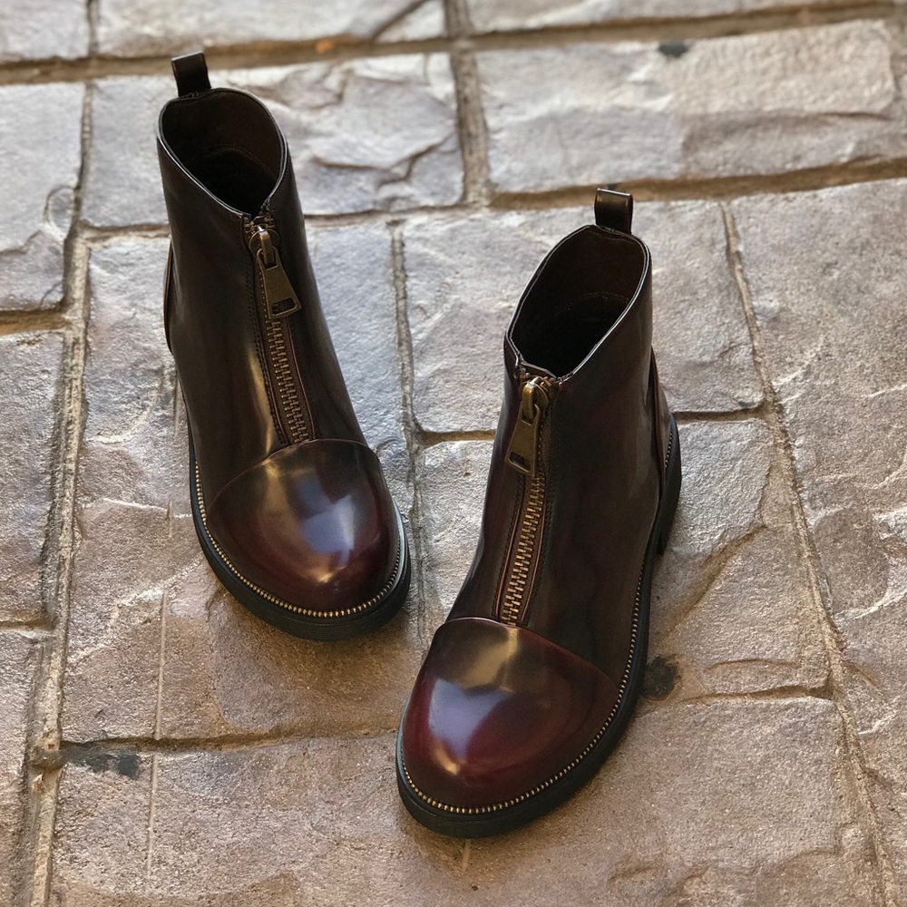 Burgundy Wine Zipper Rugged Boyfriend Creeper Boot - Picture 3 of 8